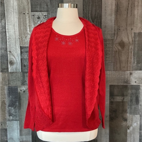 Briggs vintage red ruffle sweater medium sparkly Christmas holiday party winter - Picture 11 of 11